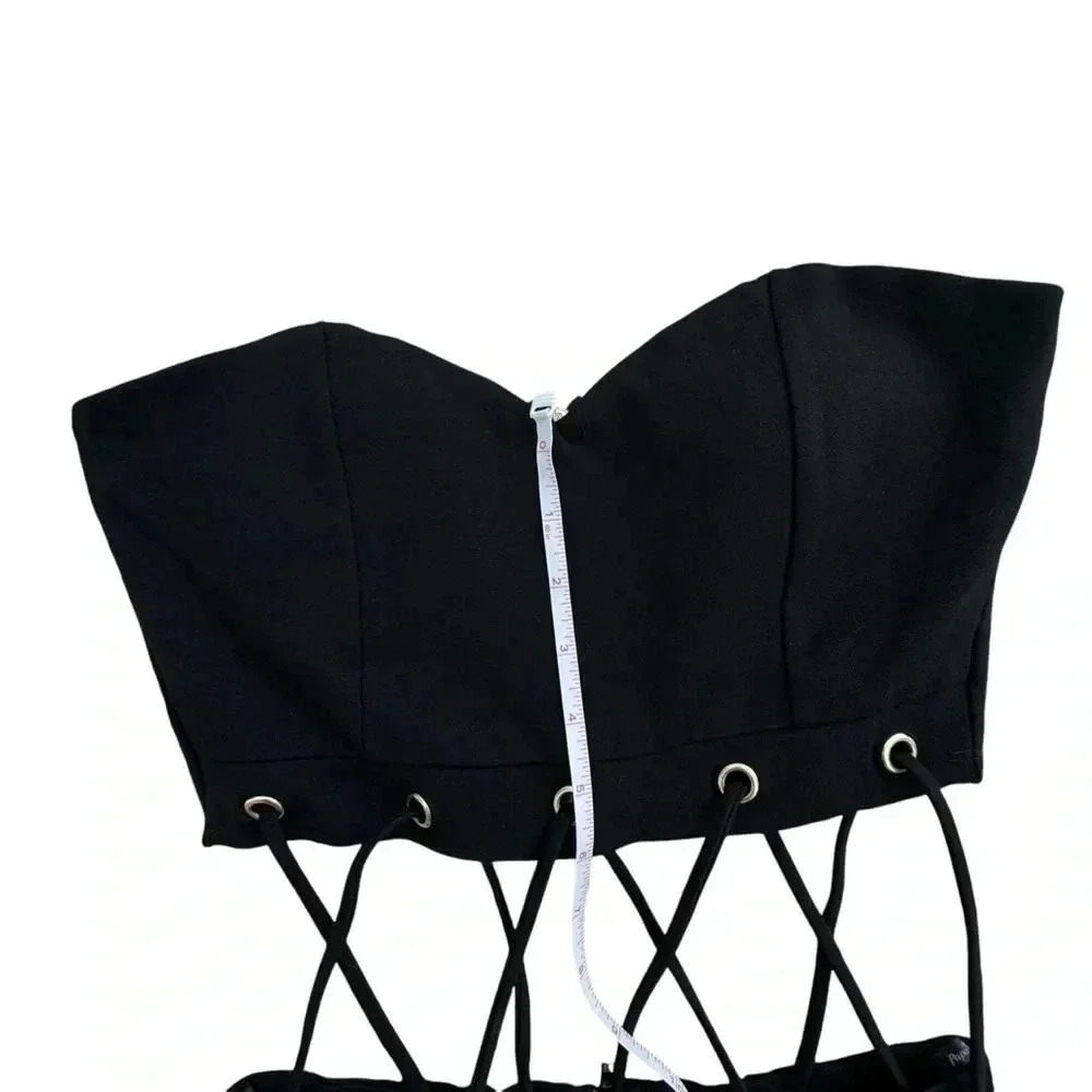 Black Mini Cut Out Detail Dress Tub Top Fitted Skirt bodycon, Sexy, Medium - Picture 9 of 12